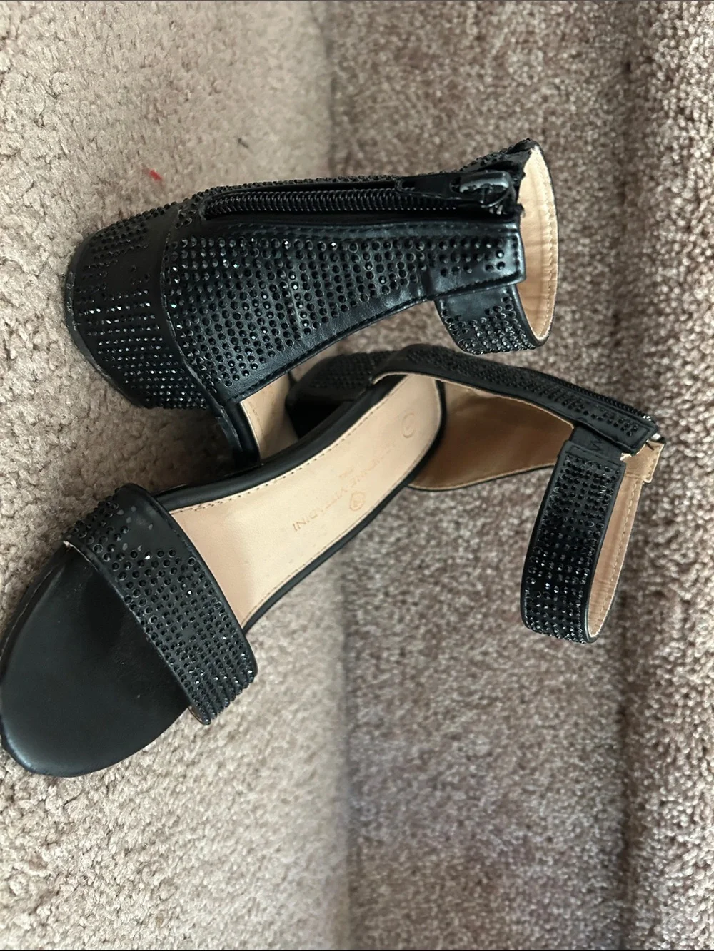Adrienne Vittadini Black Rhinestone Ankle-Strap Dress Sandals