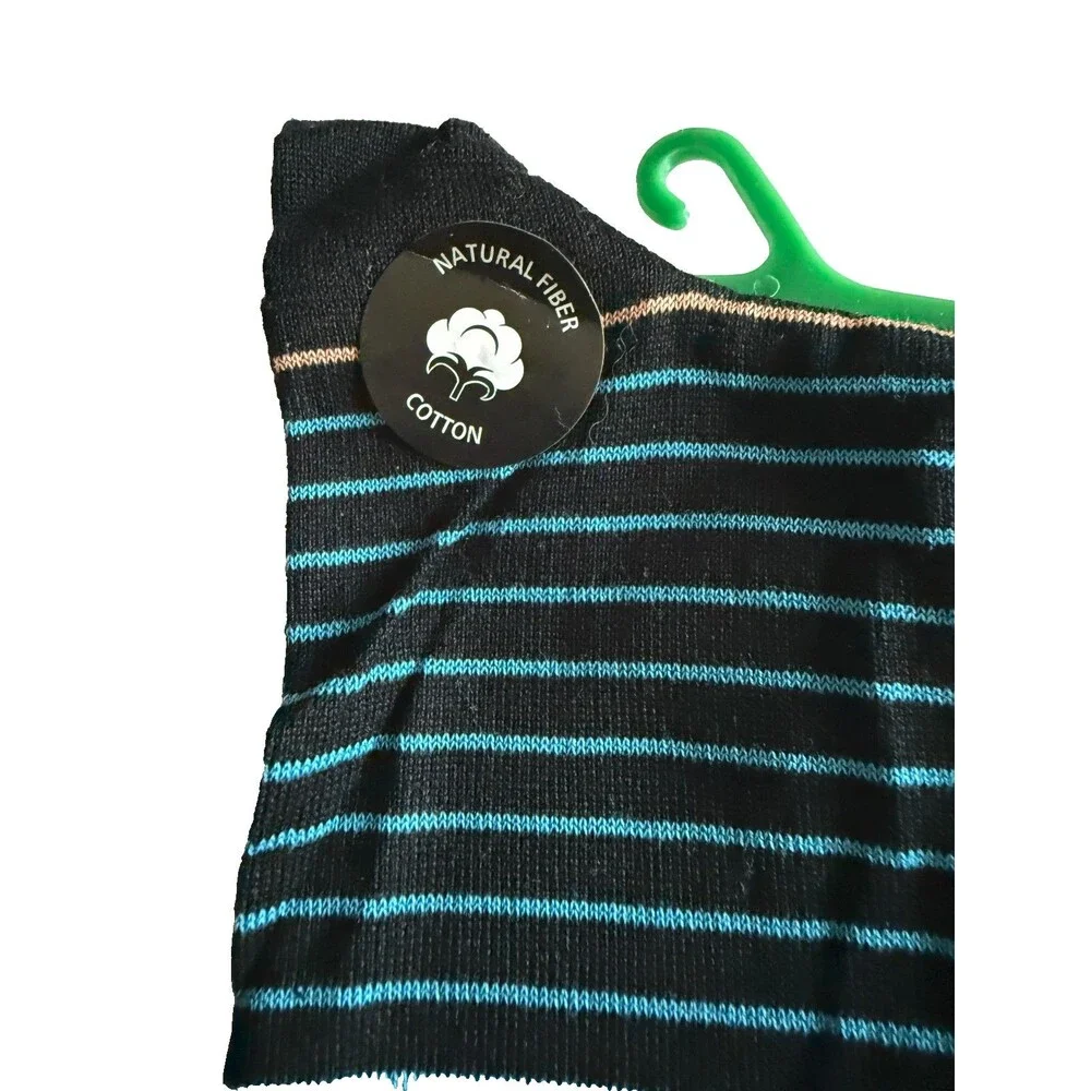 Vannucci Designer Dress Socks Mens Black Multi-Color Striped Cotton Blend 10-13