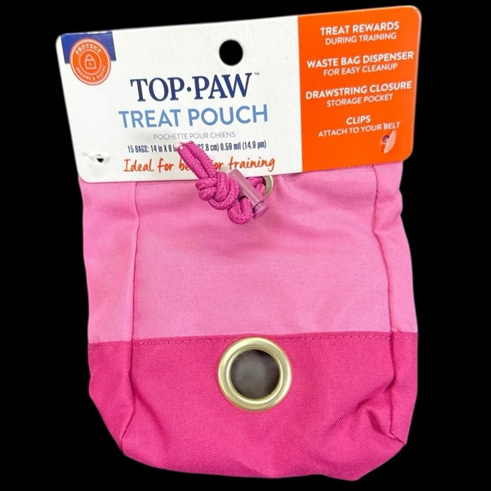 Top Paw Treat Training Pouch‎ Bag Pink Draw String Belt Clip Waste Bag Dispenser
