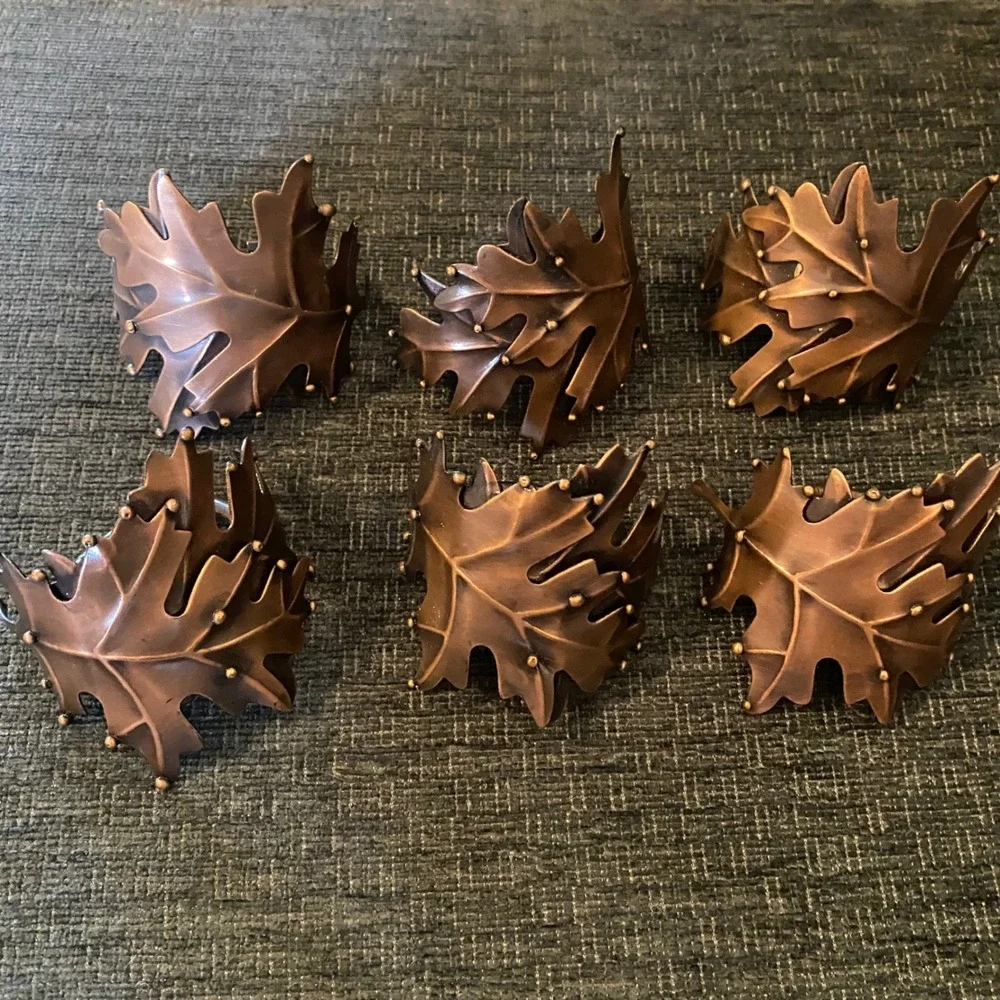 Unbranded Napkin Rings Set of 6 Copper Tone Excellent Harvest Oak‎ Leaf