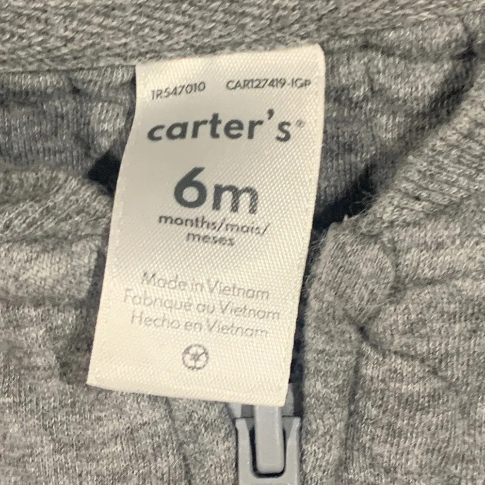 Carters Baby‎ 6M Gray Quilted Full Zip Jumpsuit One Piece Romper Vroom Patch