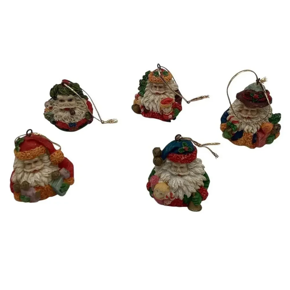 Set of 5 Vintage Santa Claus Christmas‎ Ornaments Multicolor 2”