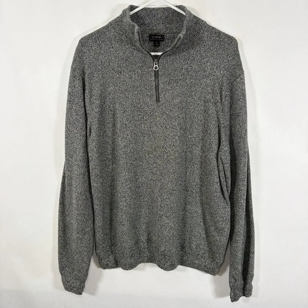 J.Crew 100% Organic Cotton 1/4 Zip Pullover Sweater Mens Size XL Gray Heathered