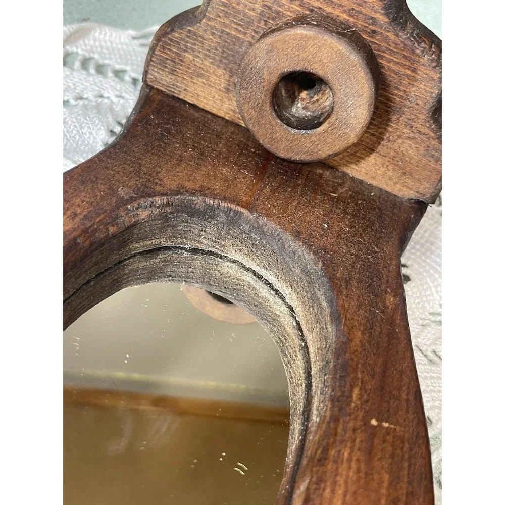 Vintage Pair Of Wooden Wall Hanging Mirrored Taper Candle Holder Sconce Rustic