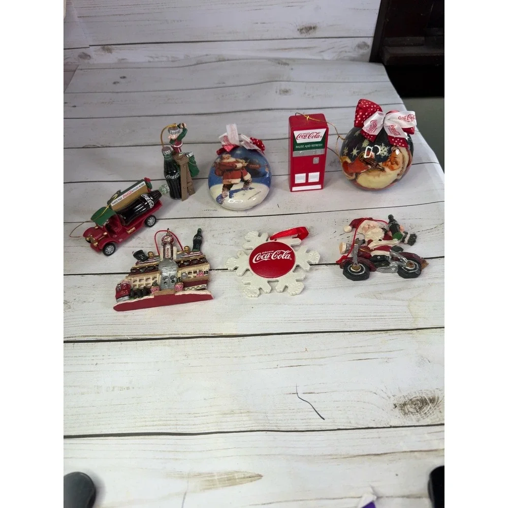 Vtg Coca-Cola‎ Christmas Ornament Lot 8pc Santa Polar Bear Truck Vending Machine