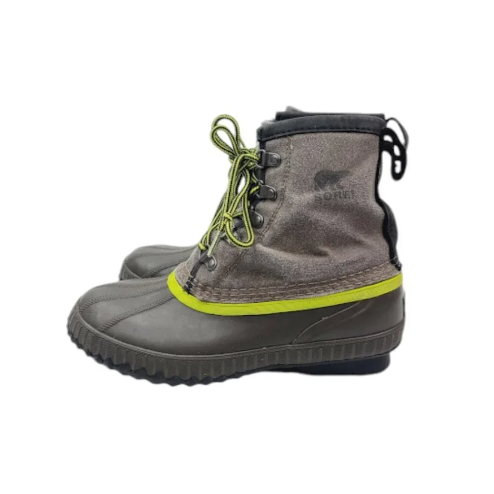 Sorel Boy's Gray Black Cheyanne NY1902-245 Lace Up Rain Duck Boots Size‎ 5