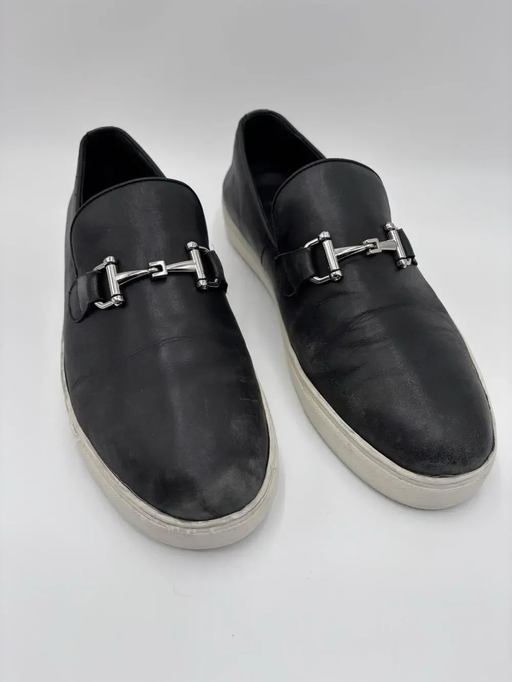 Marc Nolan Loafer Shoes Mens Size 12 Black Leather Boardwalk Slip-On Medallion
