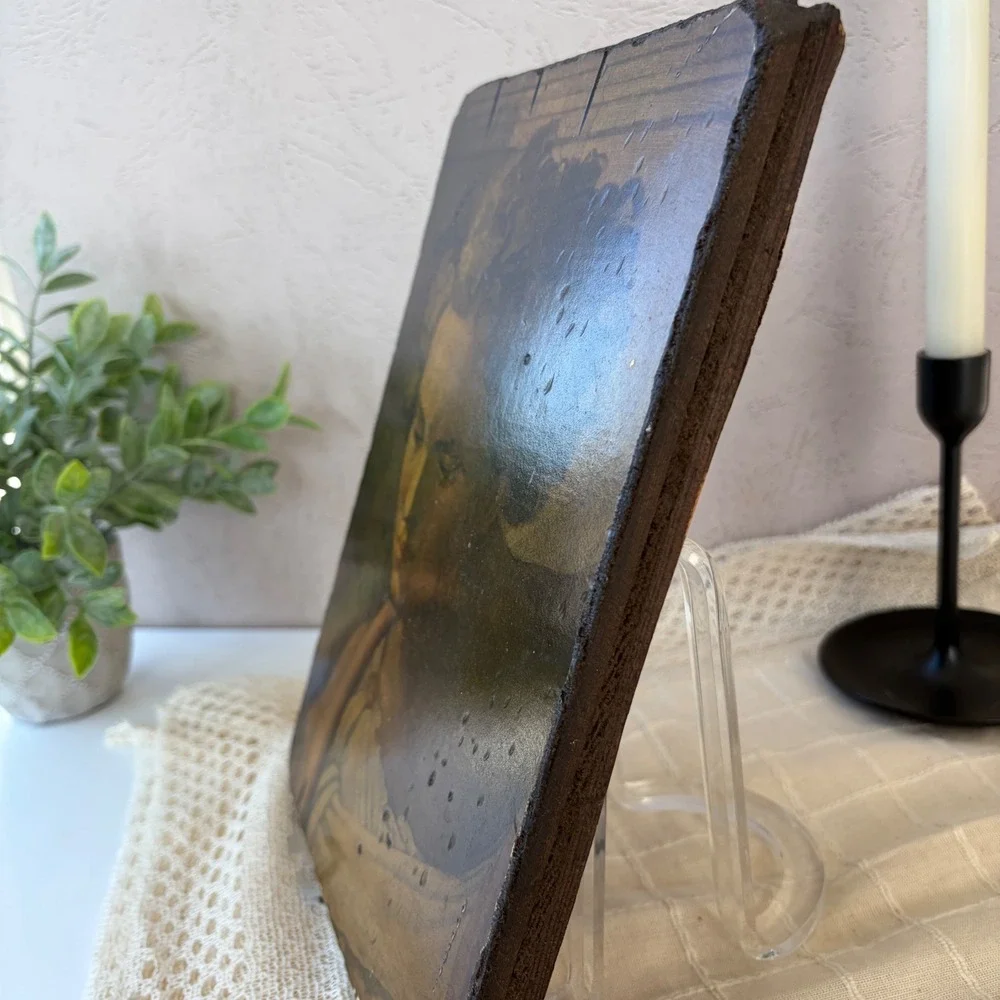 Vintage Renaissance Style Woman Portrait Wood Block Wall Art Rustic Plaque 11x8