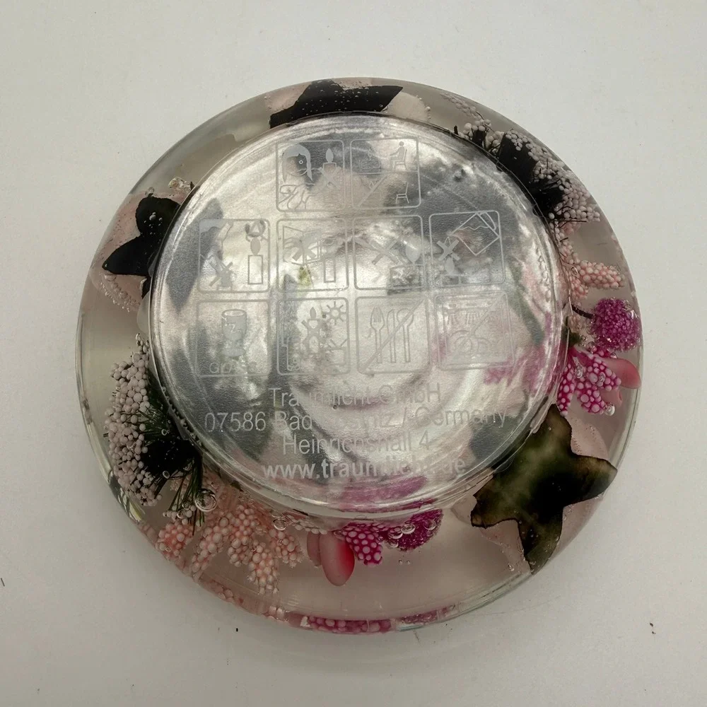 Gilde Dreamlight Candle Holder Germany Pink Rose Floral Resin Round 4in