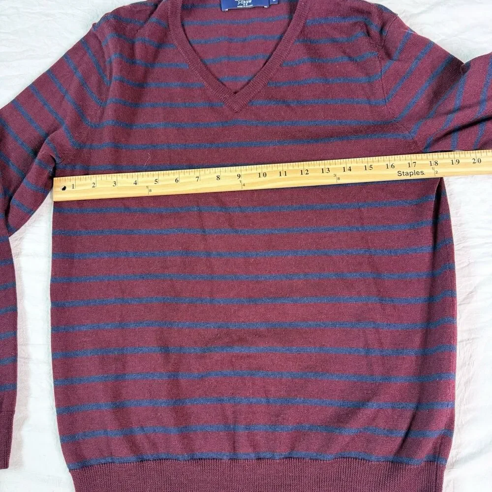 J Crew Sweater Men's Size S Striped Pullover Knit 100% Merino Wool V-Neck Adults