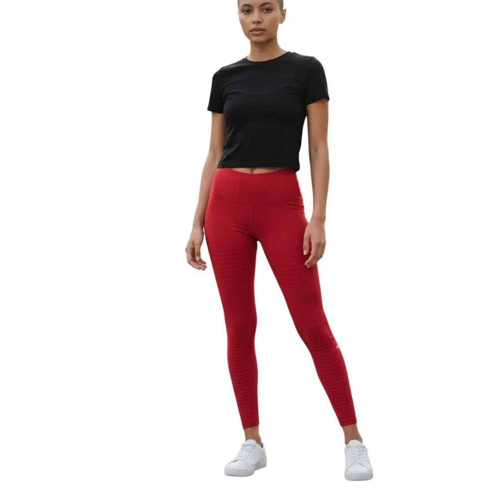 Alo Yoga High Waist Moto Legging Red Airbrush Mesh Quilted W5494R‎ Womens Small