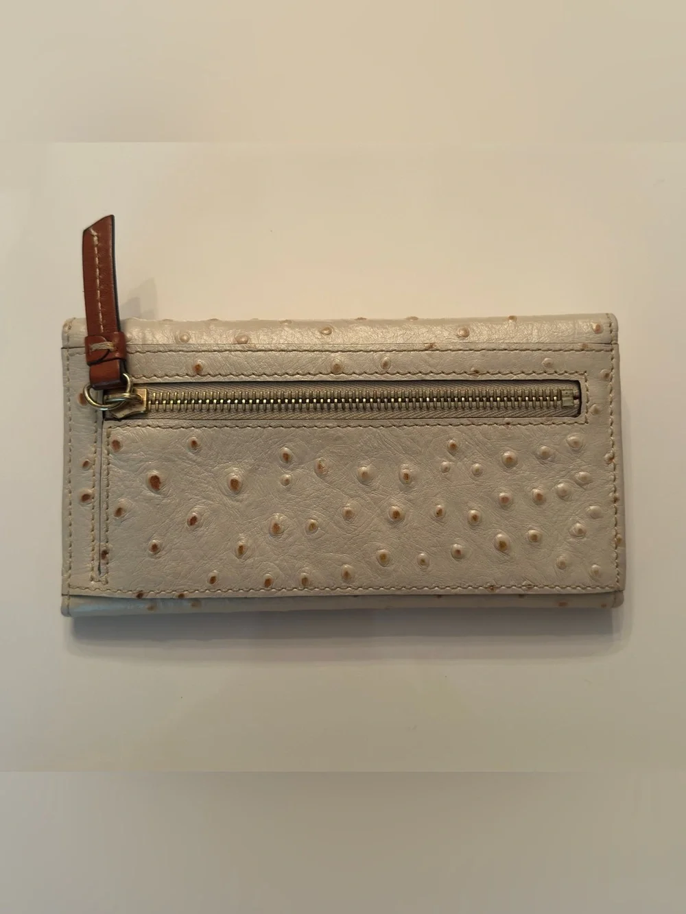 DOONEY & BOURKE  OFF WHITE/ CREAM OSTRICH-EMBOSSED CONTINENTAL CLUTCH