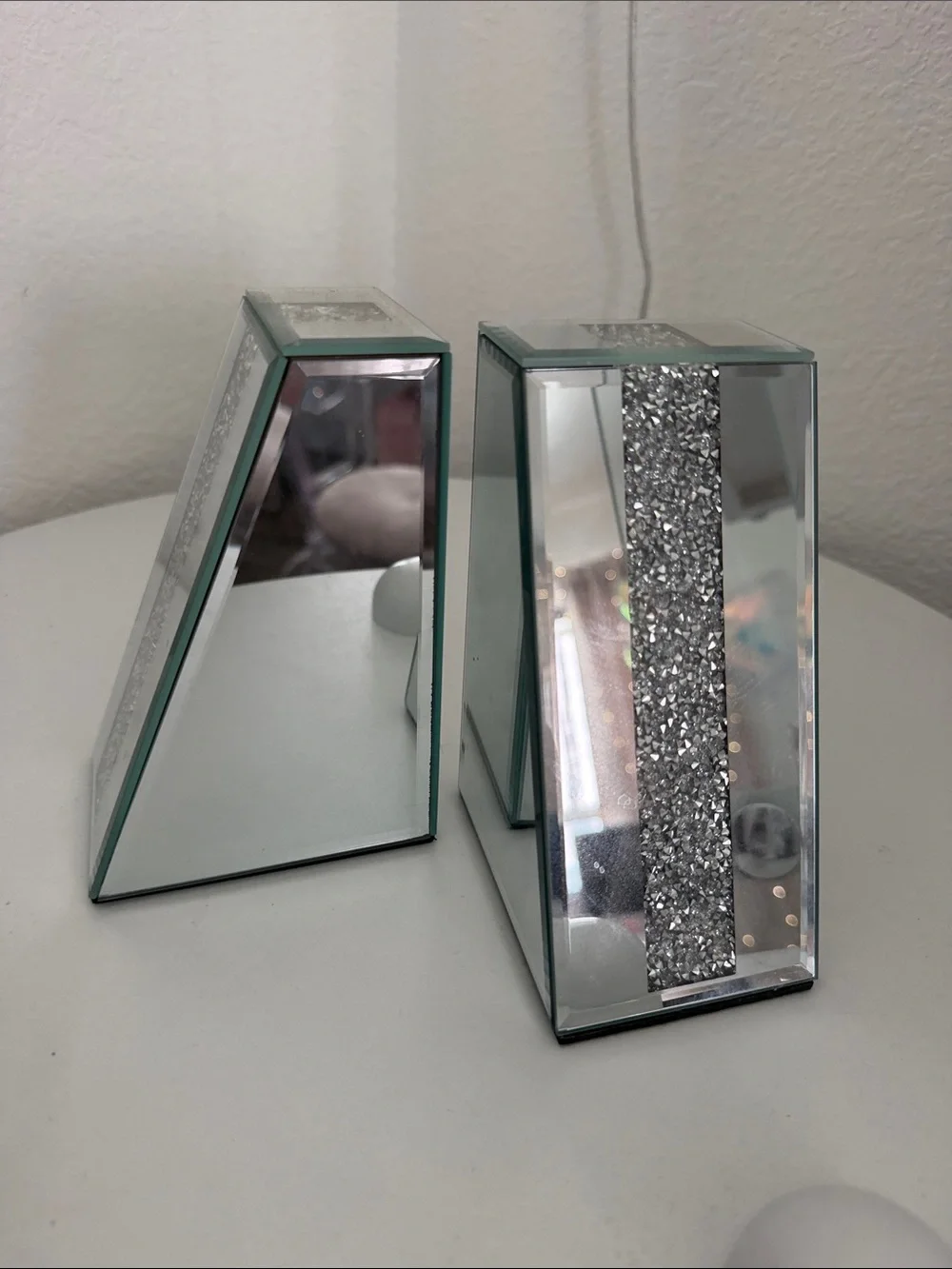 Mirrored Silver Glitter Book Ends