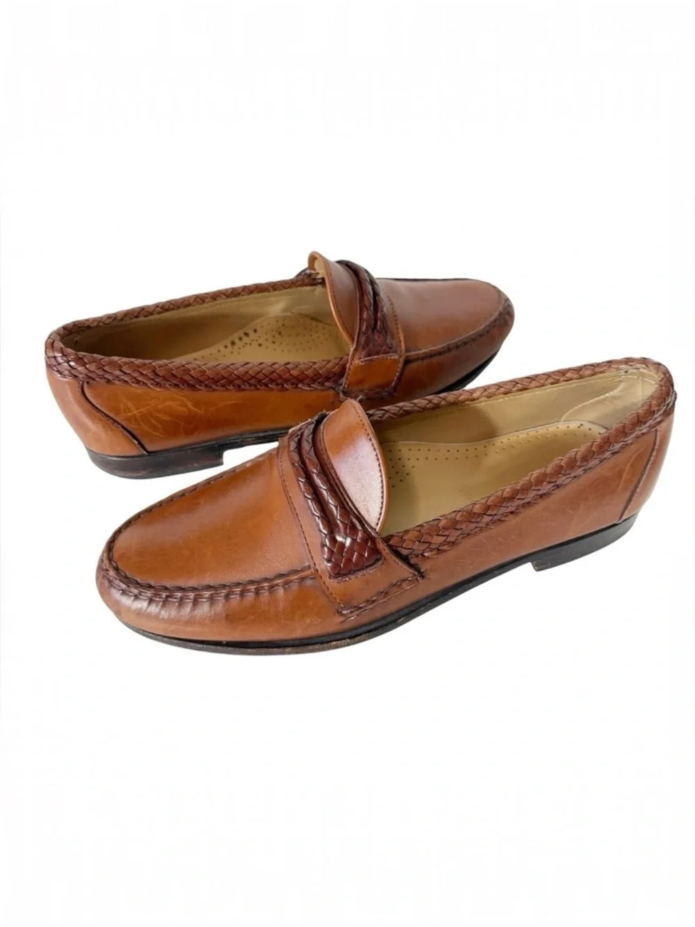 Allen Edmonds Mens Newcomb Brown‎ Leather Braided Penny Loafers 45480 USA 9.5D