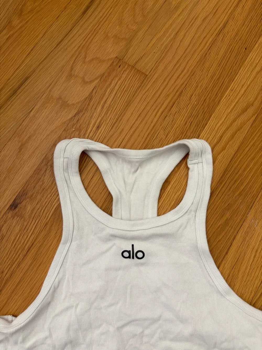 ALO Yoga White Ribbed Racerback Crop Tank