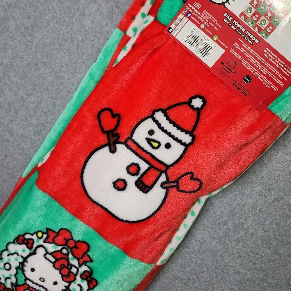 Hello Kitty Silk Touch Throw Blanket 50x70‎ Red Green Christmas Snowman Holiday