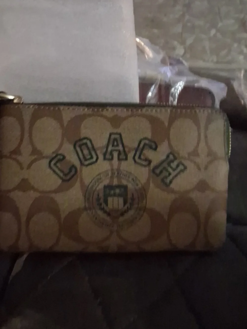 Coach Signature Canvas Zip Pouch in Brown/Tan