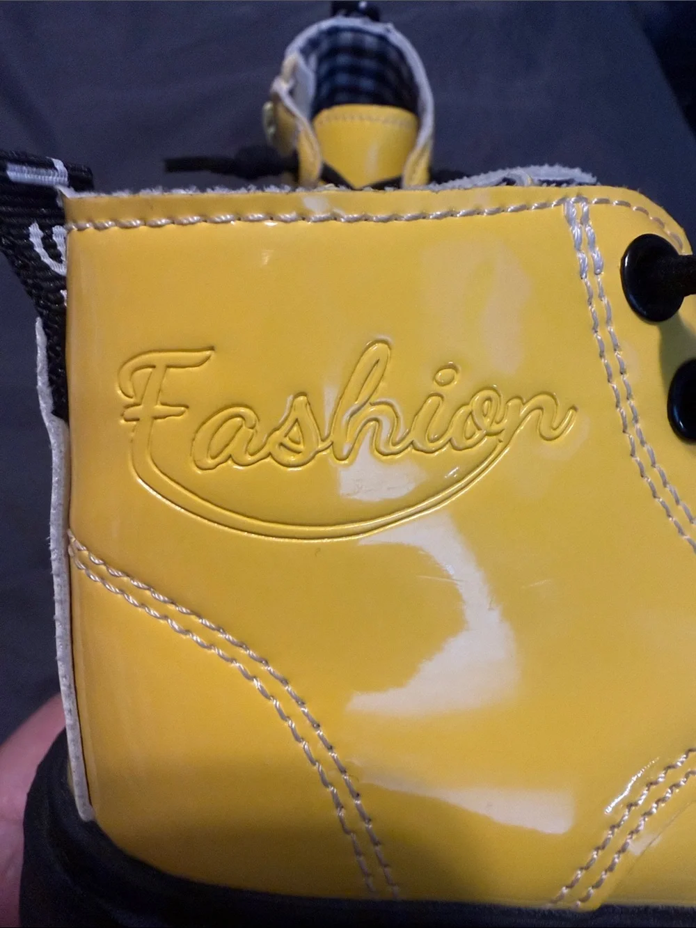 Yellow Kids Lace-Up Glossy Ankle Boots
