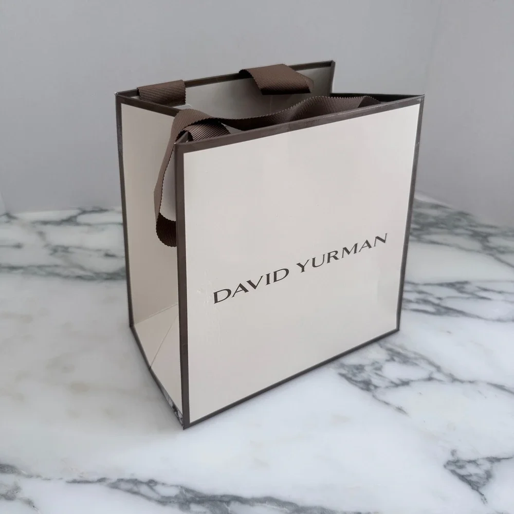 David Yurman Small Cream Brown Grosgrain Ribbon Handle Jewelry Gift Shopping Bag