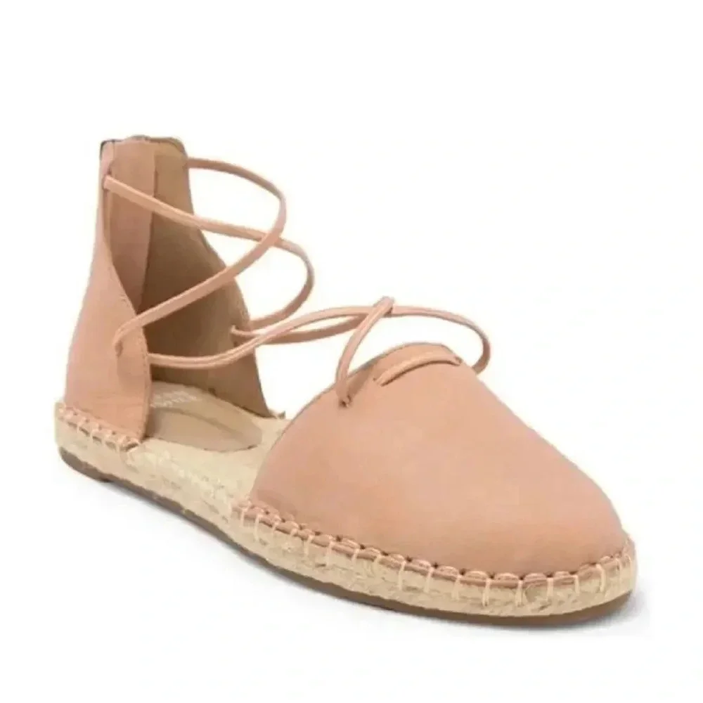 Eileen Fisher Lace-up Leather Espadrille in Toffee Cream pink Size: 7