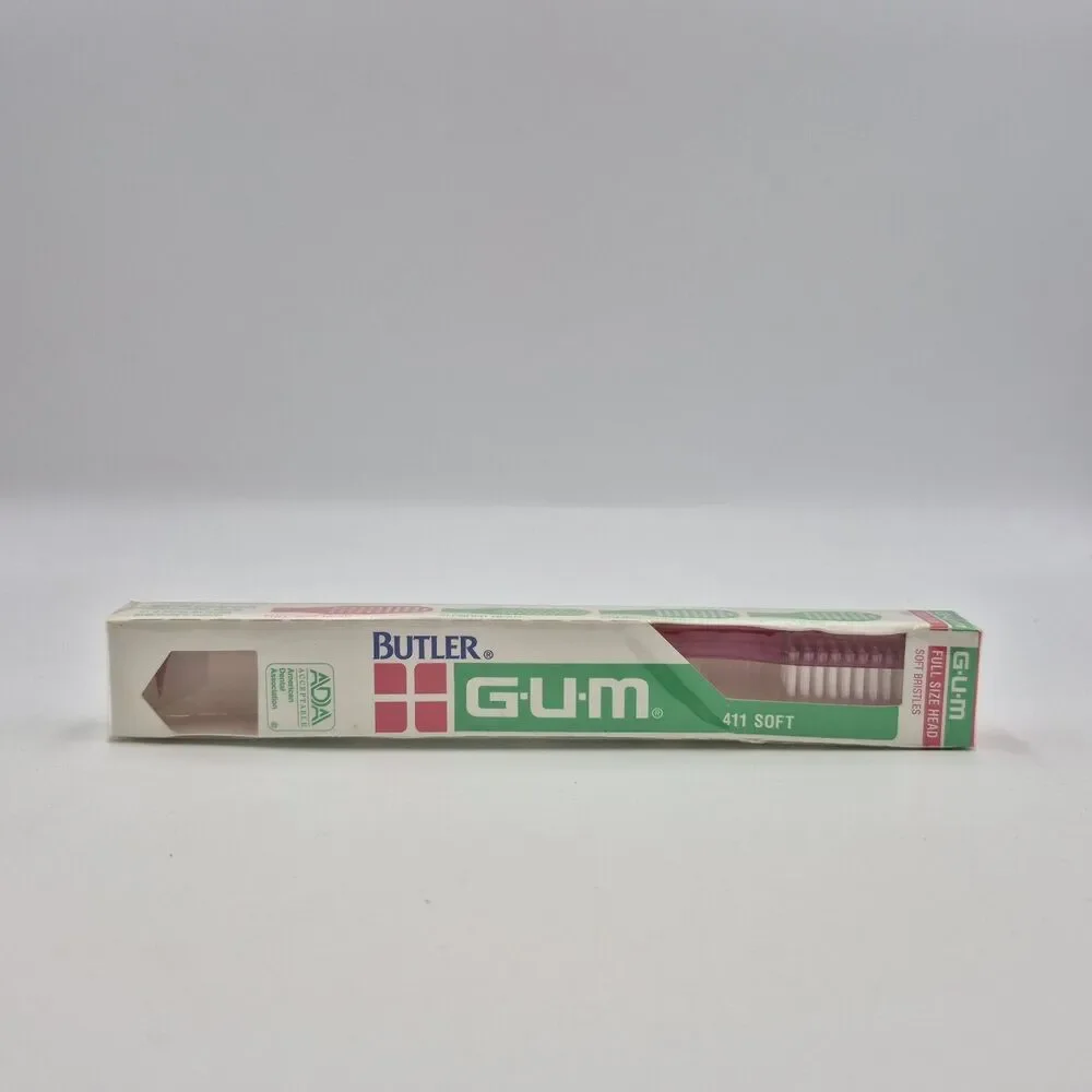 Vintage NOS Butler Gum 411 Soft Bristles  Toothbrush Tip ADA Pink
