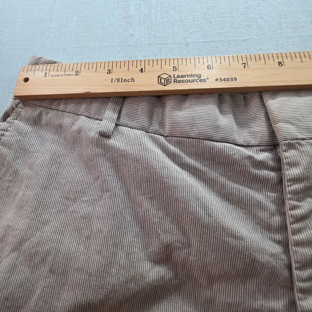 Banana Republic Mens 34x32 Mini Stripe Dress Pants Tan White Flat Front Trousers