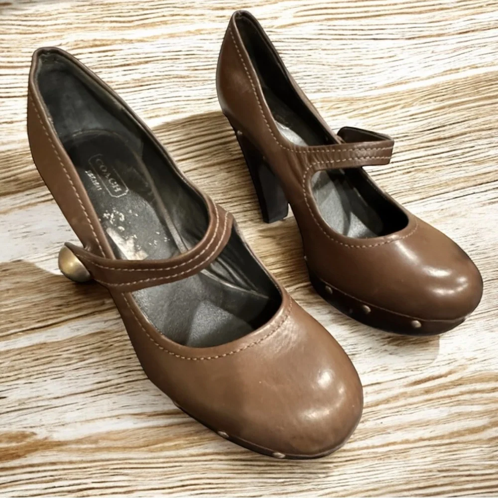 Coach brown Colene Mary Jane Heels with stud detail size 8