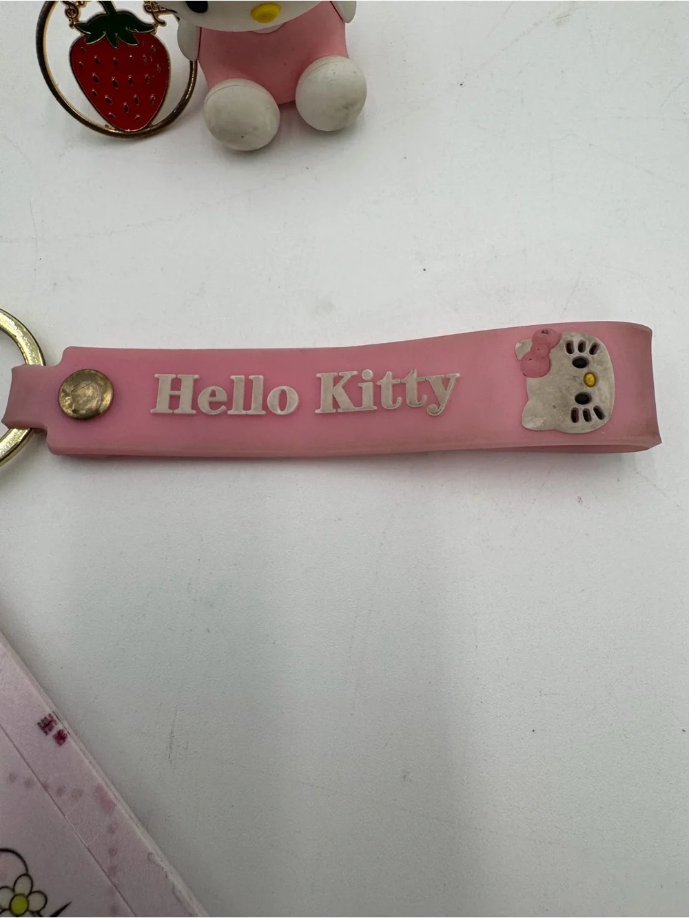 Vintage Hello Kitty Pink Keychain Charm Photo Holder Strawberry Sanrio Lot