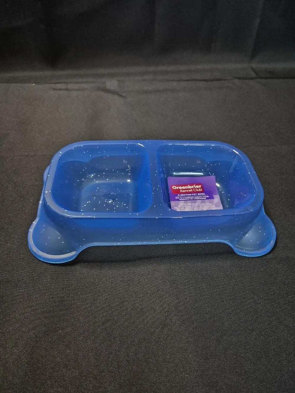 Divided Bowl Blue Non-Skid Food & Water Pet Cat Dog Bowl 16oz Divided Dish
