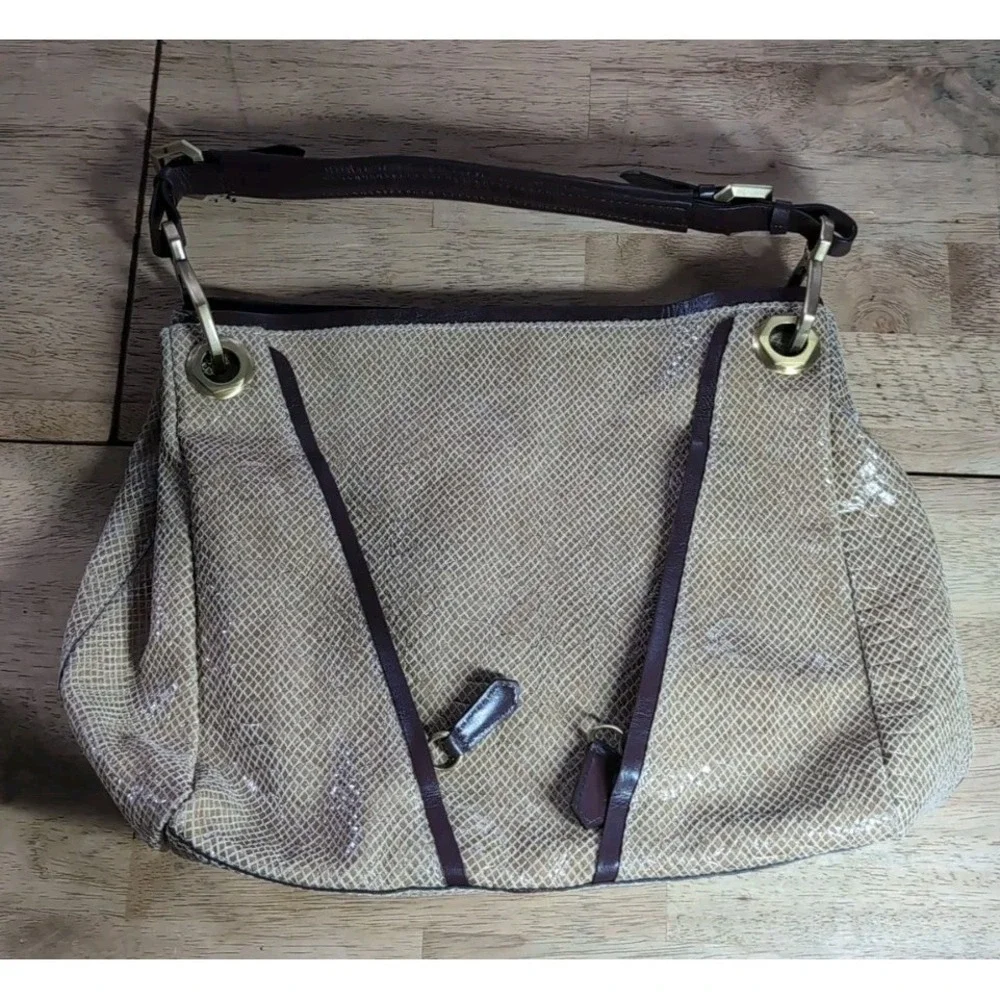orYANY Tan Leather Snakesking Embossed Zipper Pockets Hobo Shoulder Bag -LN‎