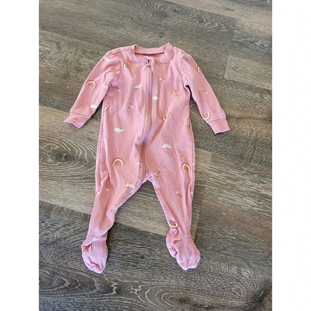 Pekkle Baby Girl Pink‎ Rainbow Star Cloud Footed Sleeper Pajamas 3 Months #9