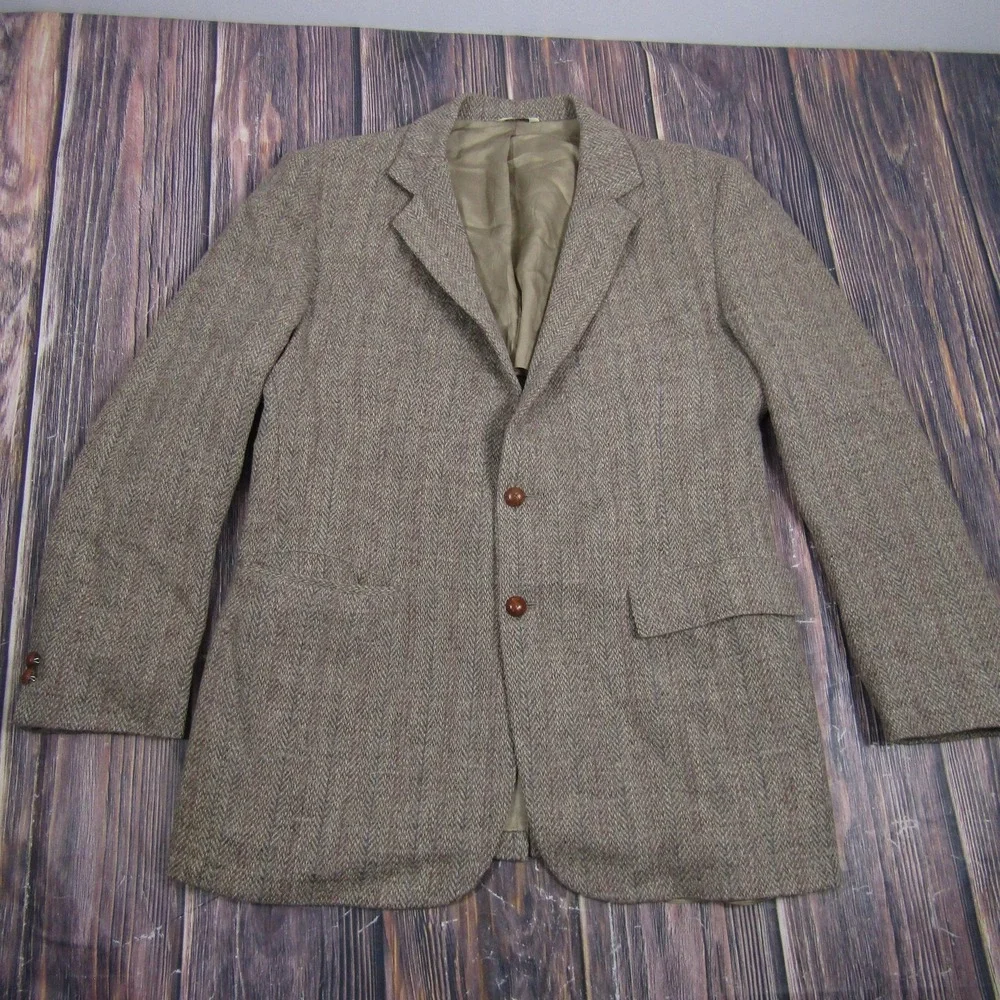 Vintage Boundary Waters Sport Coat Mens 40 Brown Wool Herringbone‎ Tweed Blazer