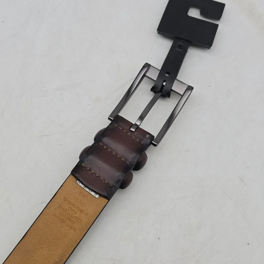 Apt. 9 Belt Brown Leather Mens 34-36 Gunmetal Buckle New