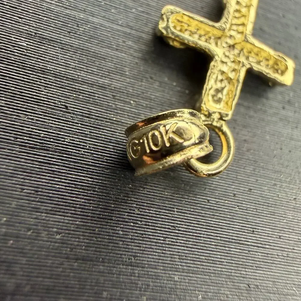 Solid 10k Italian Yellow Gold Nugget Cross Pendant .8