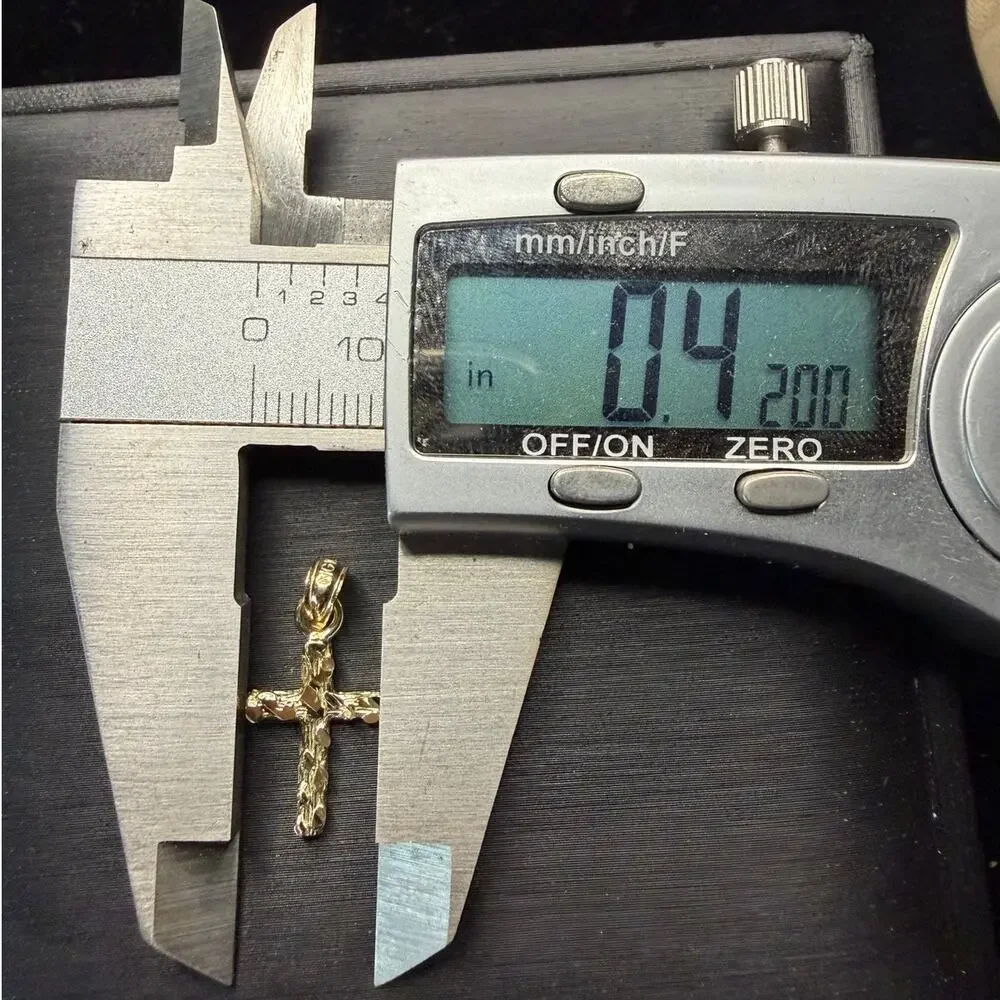 Solid 10k Italian Yellow Gold Nugget Cross Pendant .8