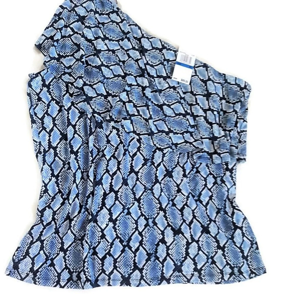 NEW Michael Kors Top One Shoulder Snakeskin Python Fold Over Exaggerated Ruffle