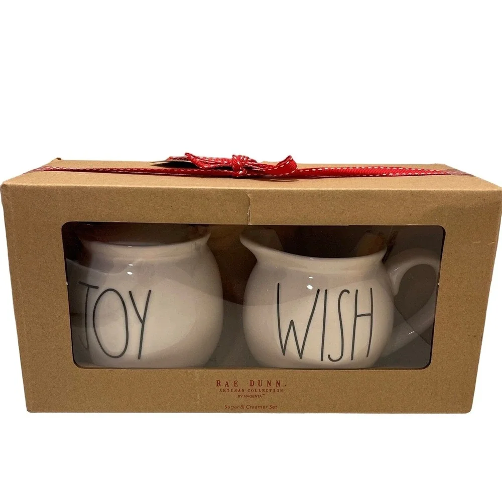 Rae Dunn‎ Sugar Creamer Set White Ceramic Joy Wish Holiday Farmhouse Gift NIB