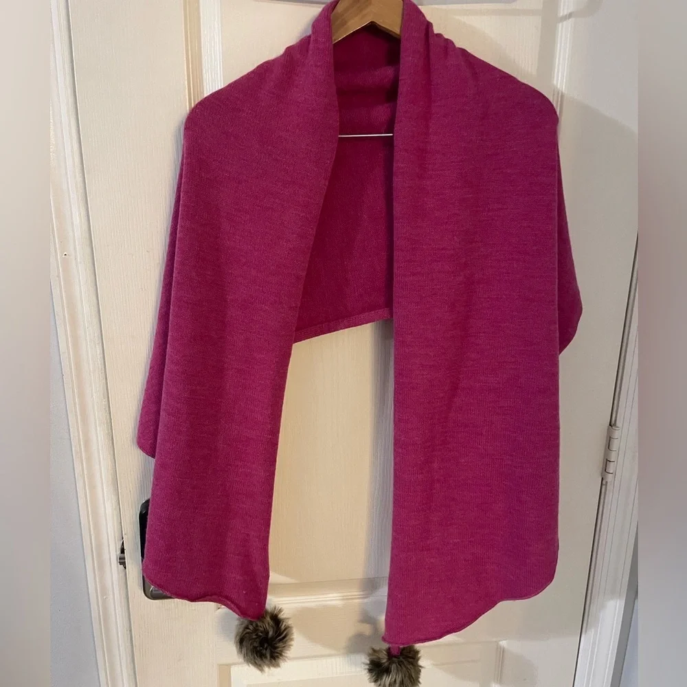 Mud Pie Pink Scarf with Fur Pom‎ Poms