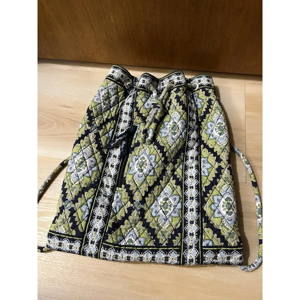 Vera Bradley Cambridge‎ Cinch Quilted Drawstring Backpack Bag Purse Tote Blue