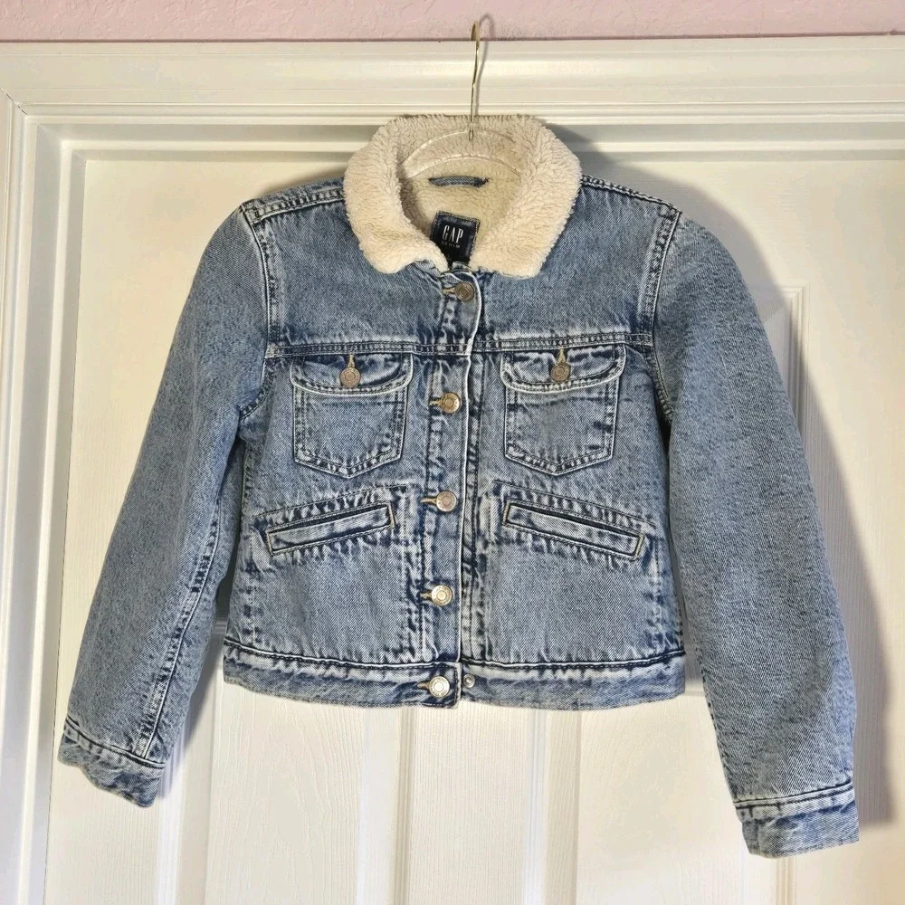 Gap Denim‎ Kid's Sherpa Lined Jacket Girl's Size L 10 Unisex Snap Front