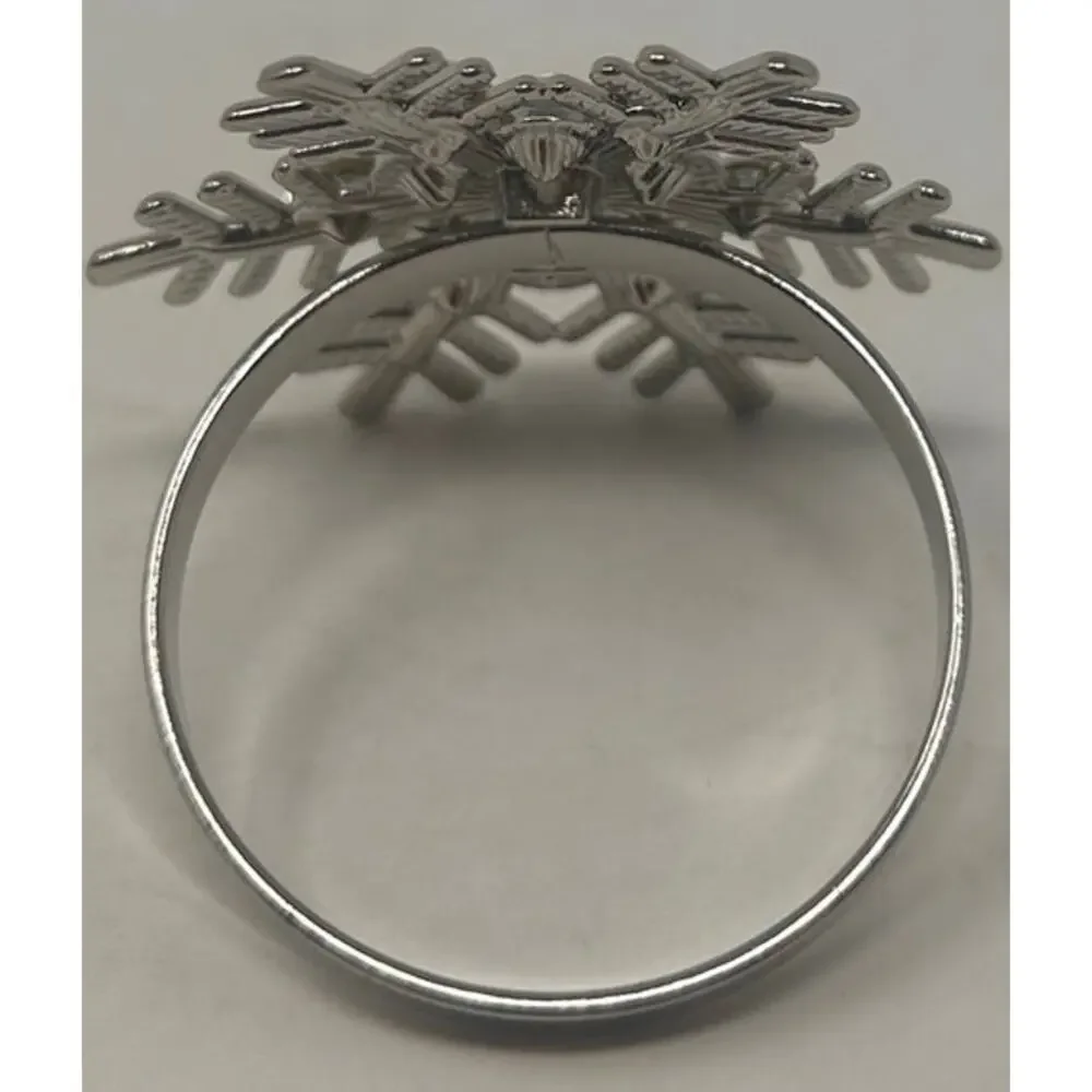 Snowflake Christmas Napkin Ring‎ Holder Silver Metal with Rhinestones ONE ONLY