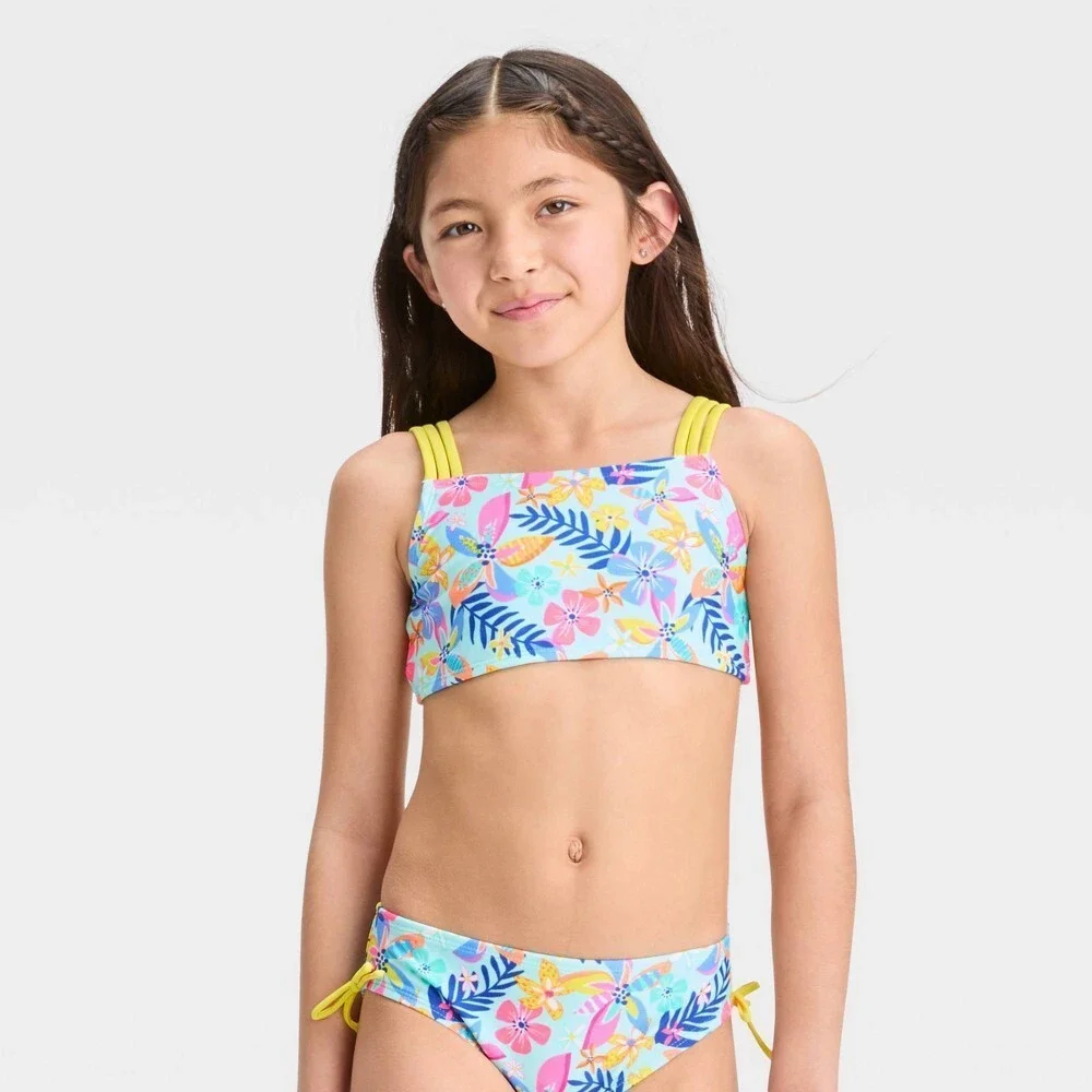 Cat & Jack Girls' Paradise Floral Printed Bikini Set Size X-Small 4/5