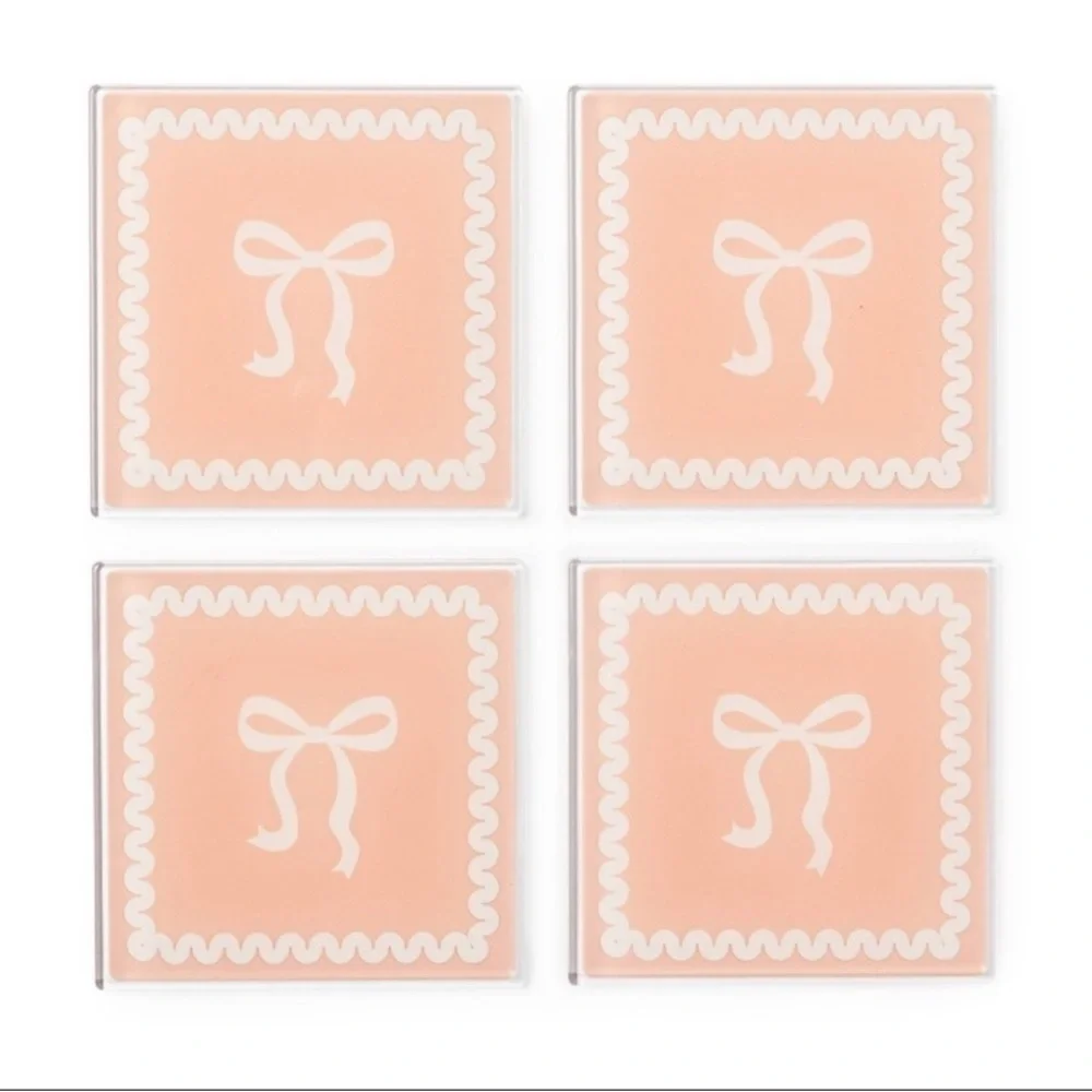 Target Bullseye Coquette Pink & White Bow Coasters, New, 4 pack