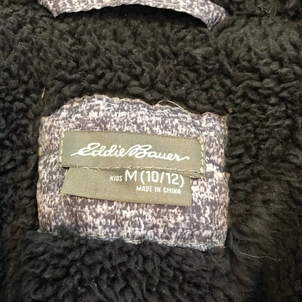 Eddie Bauer boys gray black puffer hooded coat size Medium 10 - 12