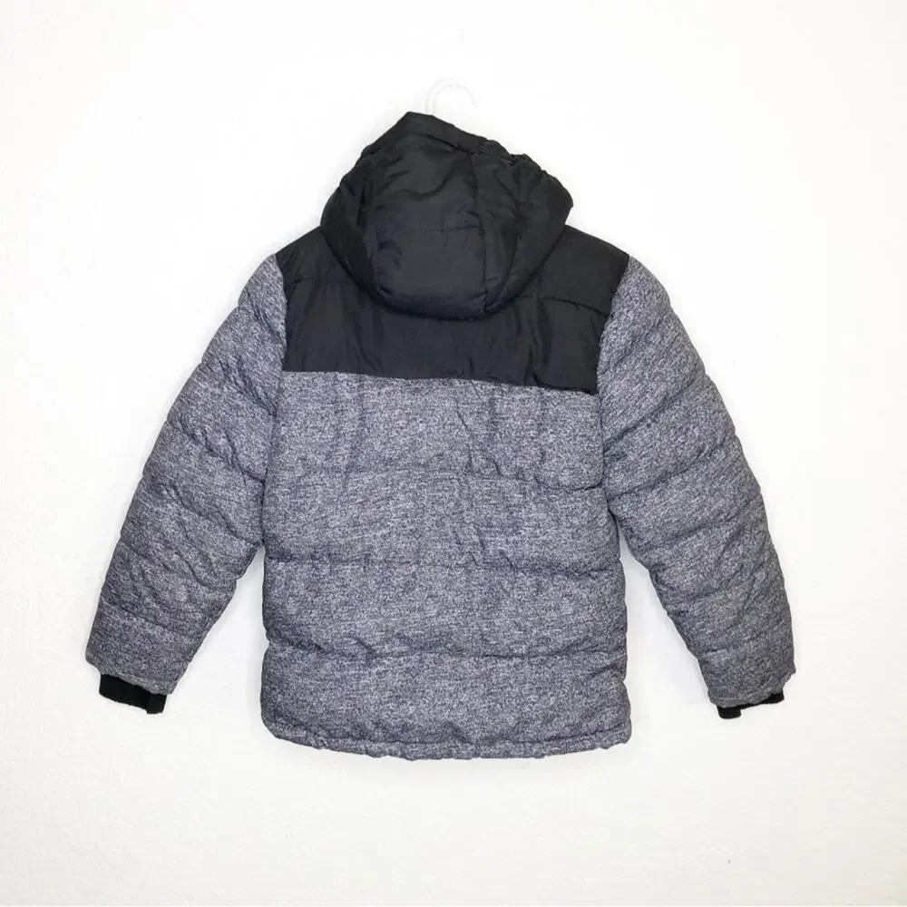 Eddie Bauer boys gray black puffer hooded coat size Medium 10 - 12