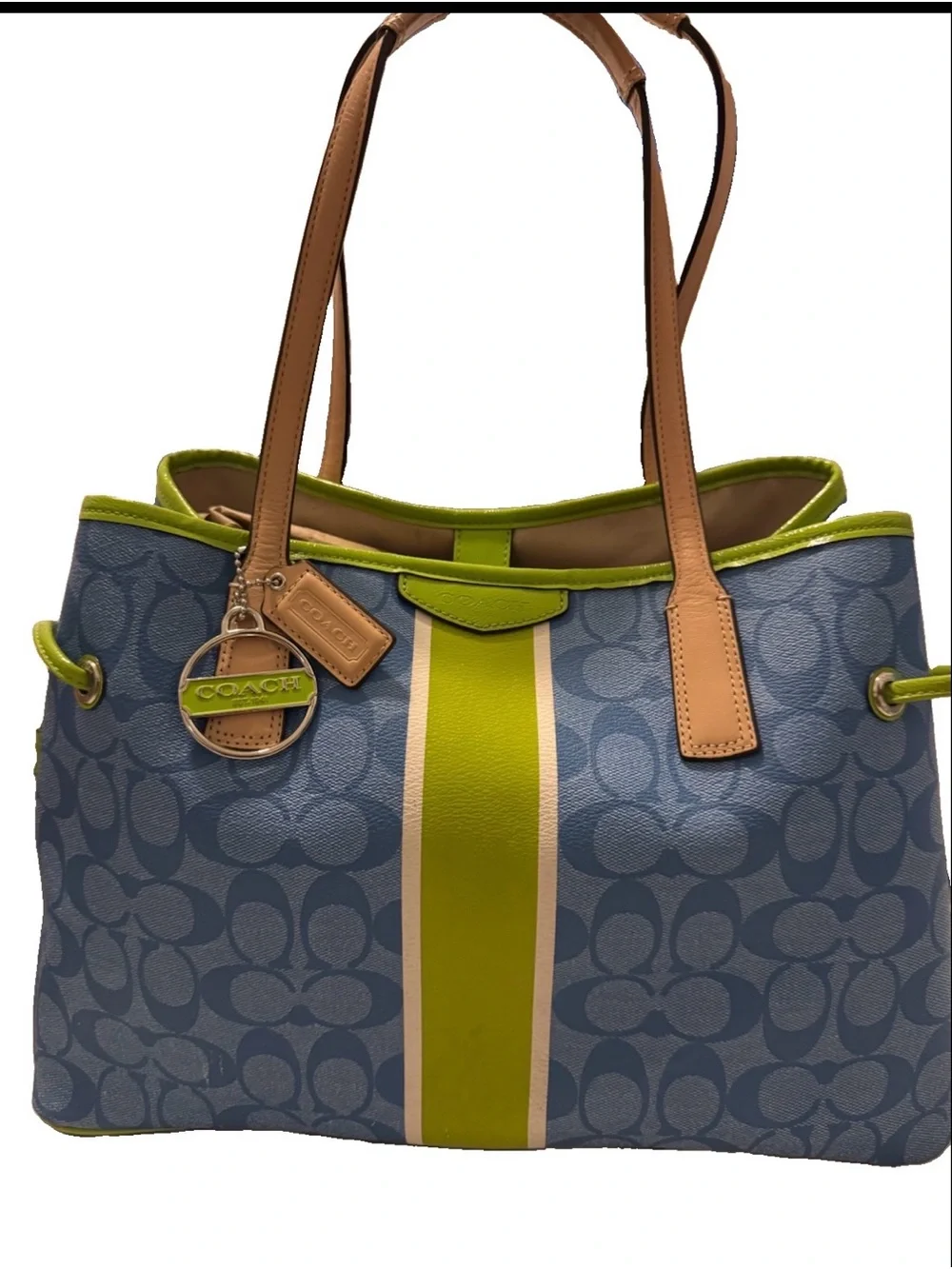 Coach Signature Stripe Drawstring Carryall Bag (Style F22908 W/ bonus Wallet)
