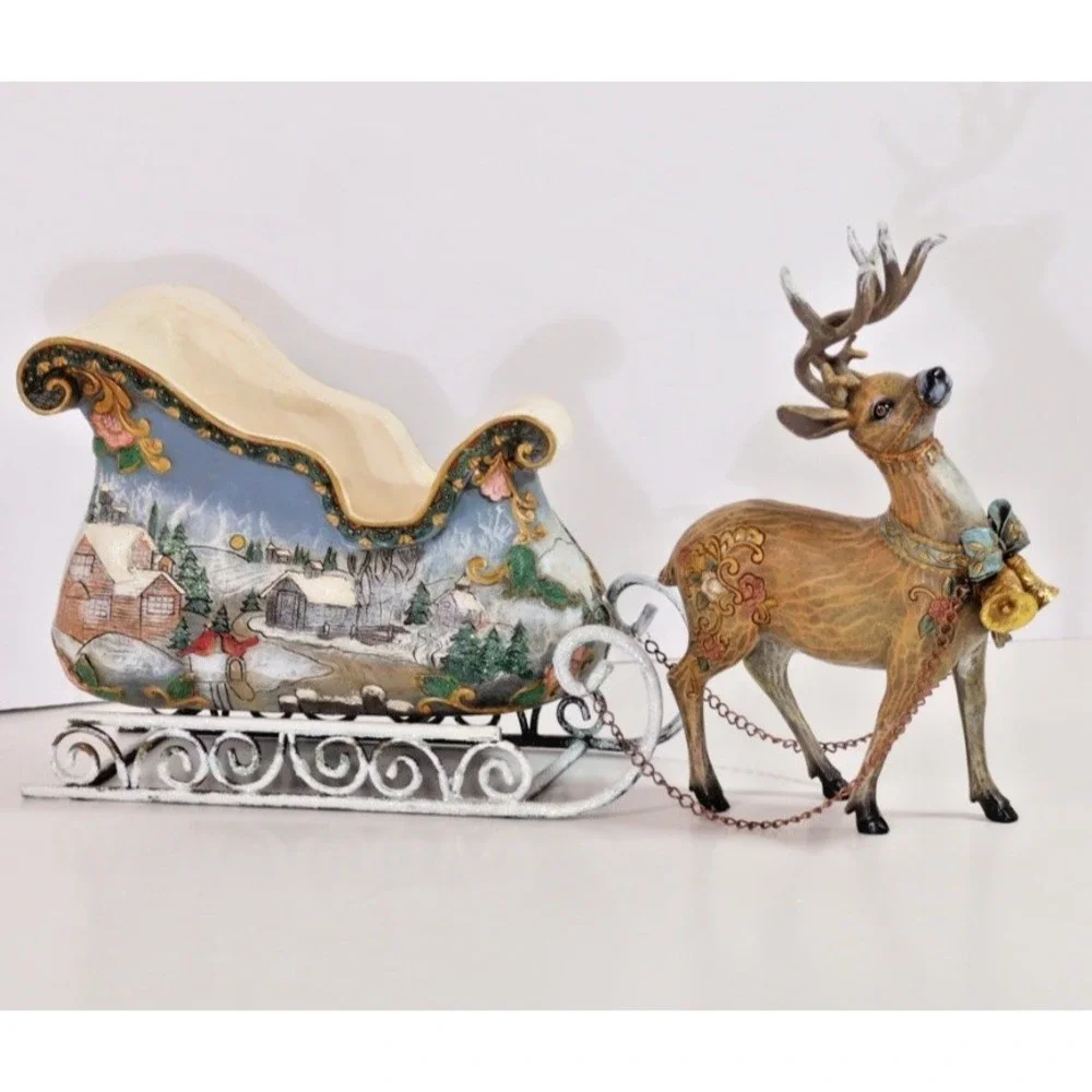 Roman Inc. Christmas Winter Wonderland Scene Santa Sleigh & Reindeer 2007‎