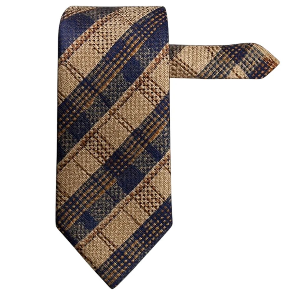 RODA Silk Men's Repp Tie Woven Striped Handmade In Italy Tan Blue 61