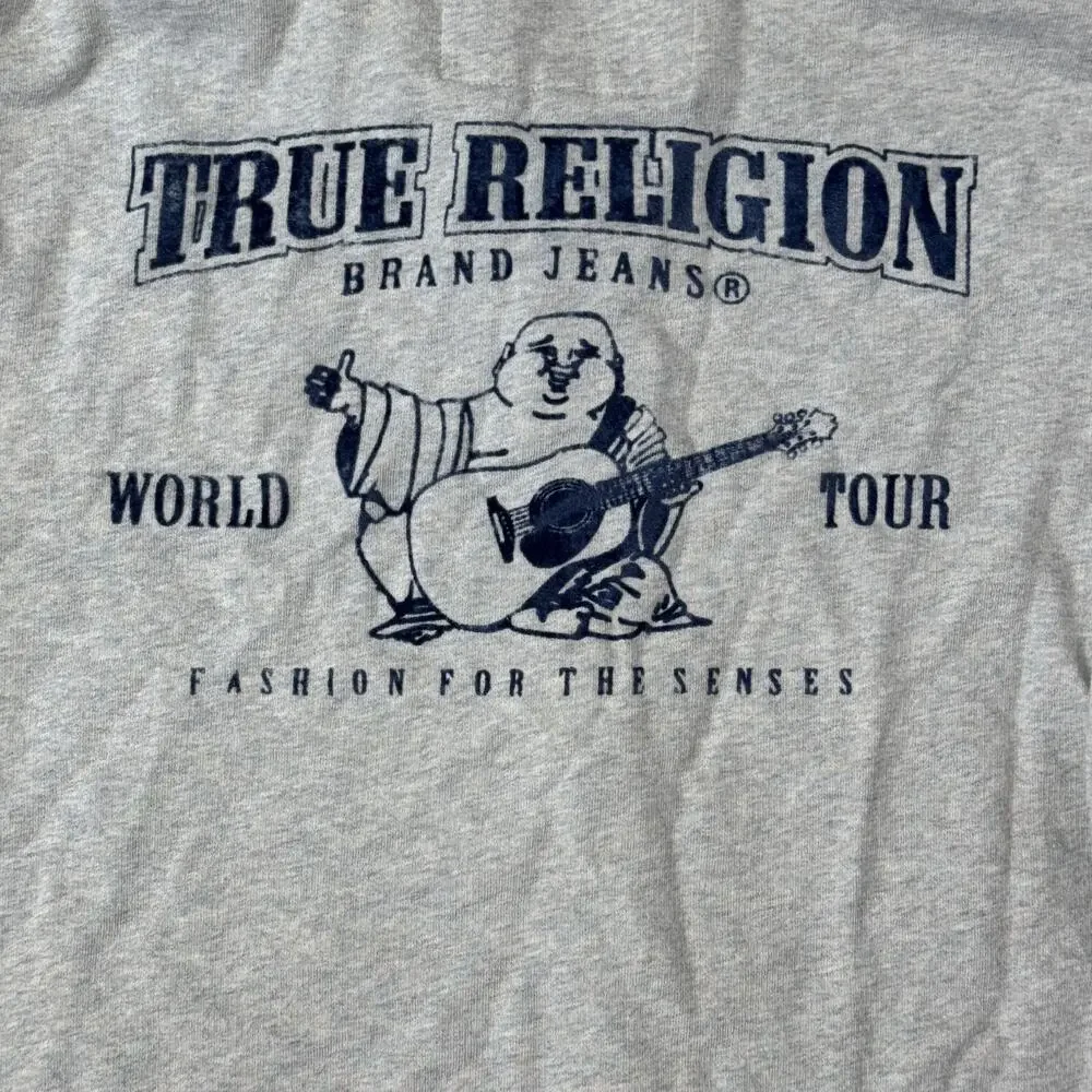 True Religion Heather Gray Mens‎ M Full Zip Up Hoodie Sweater