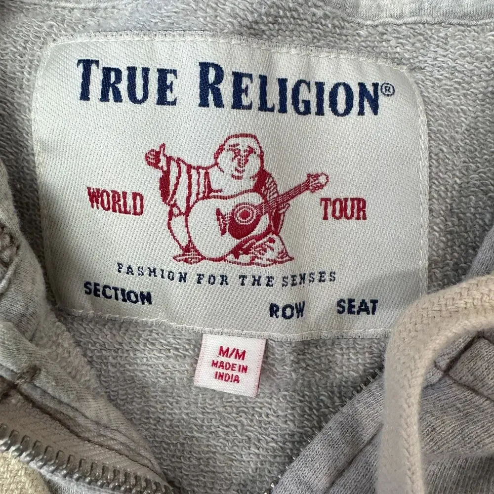 True Religion Heather Gray Mens‎ M Full Zip Up Hoodie Sweater